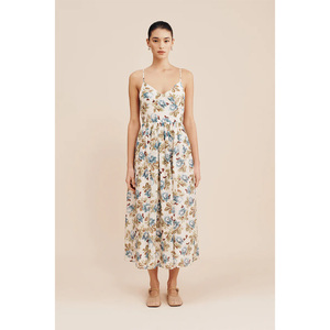 Women's Boho Dress Sexy <strong>Halter</strong> Front Slit Sleeveless Printed <strong>Satin</strong> With Embroidered Craft square Collar - Product Image 3
