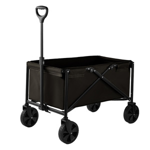 Camping <b>Cart</b> <b>Foldable</b> Four-Wheel Metal Outdoor Shopping <b>Cart</b> 120kg Capacity Black - Product Image 1