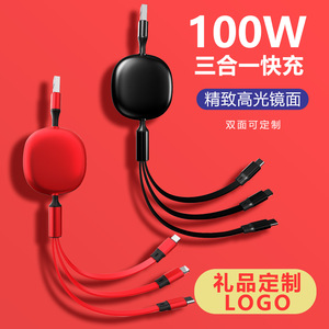 Câble de données rétractable 3 en 1, charge rapide 100W, USB Type C, Lightning, Micro Usb, câble de chargement pour téléphone de voiture, conducteur en cuivre Tpu - Product Image 5