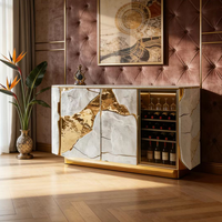 Buffet de rangement moderne de luxe en bois et acier inoxydable pour salon de villa, finition haute brillance, design élégant