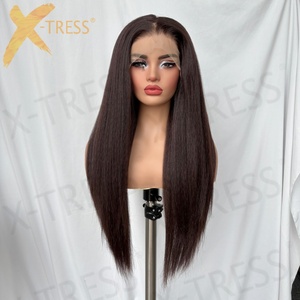 <span class=keywords><strong>Parrucca</strong></span> Sintetica Glueless 13x6 con Frontale in Pizzo, Lunga, Liscia Effetto Yaki, Marrone Cioccolato, <span class=keywords><strong>Afro</strong></span> Kinky Liscia per Donne Nere - Product Image 2