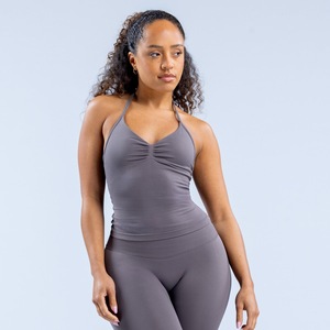 OEM Popular Fitness Gym Wear Wholesale Activewear Pleated Custom Logo Seamless Halter Yoga Wrap Bra Women Sport Tank <strong>Top</strong> <strong>Vest</strong> - Product Image 5