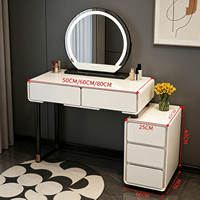 Miroir de maquillage intelligent à LED avec commande tactile, miroir de vanité en verre HD pour coiffeuse, ensemble de station de beauté style crème
