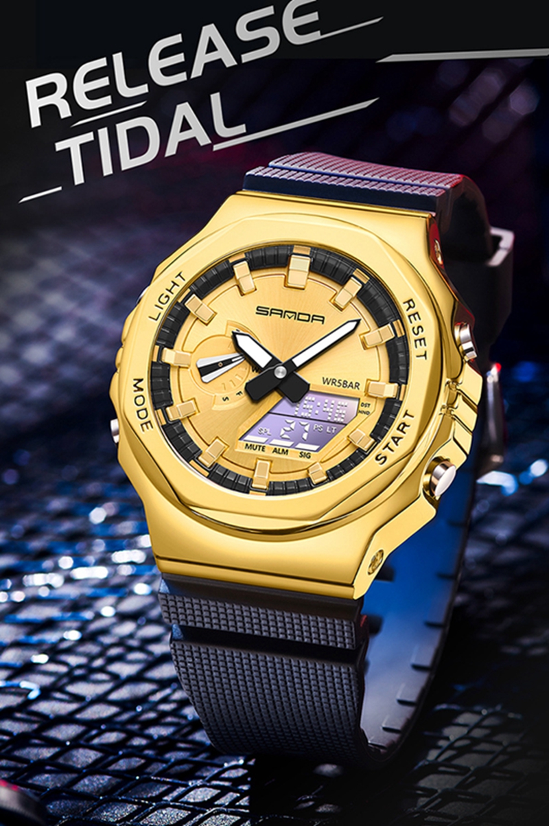 Часы наручные SANDA мужские светодиодные, Многофункциональные цифровые повседневные водонепроницаемые до 50 м, с секундомером, календарем