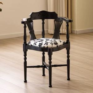 Chaise de salle à manger vintage en bois massif style français, en noyer noir, rembourrée, pour la maison, le bureau, le café, le bar - Product Image 4