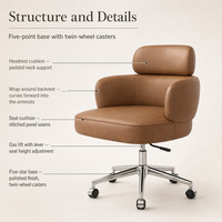 Chaise de bureau en cuir avec appui-tête et accoudoirs, pivotante et à roulettes, pour la maison, le bureau, le salon, la salle d'étude, la chambre, la coiffeuse, le coin lecture