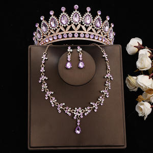 Set perhiasan tiga potong, batu permata ungu populer kalung dan anting-anting Set 20 gaya pernikahan mewah - Product Image 6