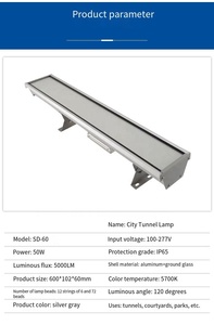 إضاءة نفق LED مقاومة للماء IP65 بقوة 50 واط إلى 120 واط للأنفاق عالية السرعة، كشاف خطي طويل للاستخدام الخارجي وإضاءة المشاريع - Product Image 6