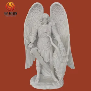 Stone Carving And Sculptures Art Marble Suppliers Outdoor Decoration Saint Archangel Michael Marble Sculpture Home Decor