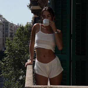 Conjunto de Dos Piezas de Top Corto y Pantalones Cortos con Lazo Jacquard para Mujer, Atuendo Informal y Cómodo - Product Image 5