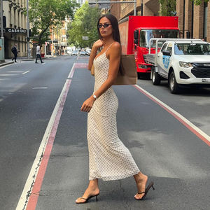 Vestido Largo de Verano para Mujer, con Estampado de Lunares, Color Sólido, Cuello en V, Tirantes Finos, Espalda Descubierta, Elegante y Casual - Product Image 5