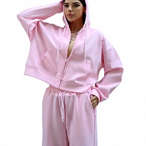 Custom <b>Womens</b> Tracksuit Heavy <b>Fleece</b> Hoodie <b>Jogger</b> Set Puff Print Apparel Manufacturer - Product Image 3