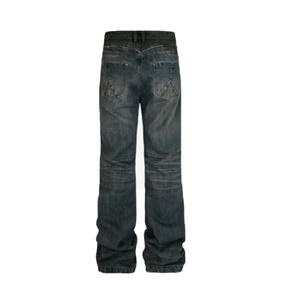 กางเกงยีนส์ขายส่งแบบฟอกสี ลวดลายโลโก้ตามสั่ง คุณภาพสูง เนื้อผ้าหนา กางเกงยีนส์ทรงขาบานแบบทำสีซีด กางเกงยีนส์ทรงสกินนี่แบบขาเดฟ - Product Image 2