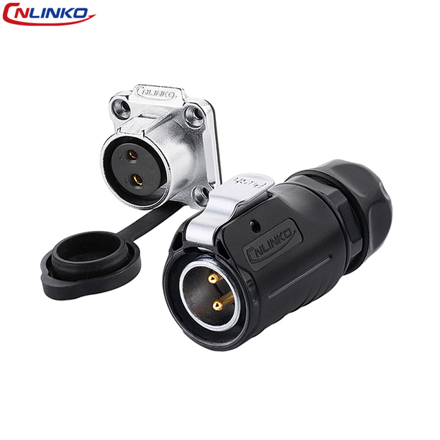 CNLINKO LP20 2 Pin IP68 Waterproof Industrial Circular Connector M20 Quick-Lock PBT Housing Male Plug Female Panel Mount Socket