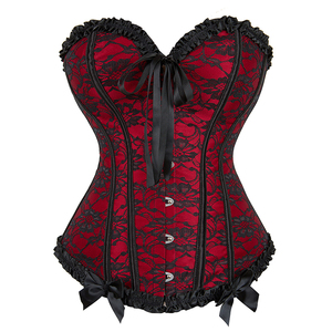 Ensemble de robe corset rouge surbuste avec superposition de dentelle florale au <span class=keywords><strong>crochet</strong></span> haut <span class=keywords><strong>bustier</strong></span> et jupe superposée - Product Image 4