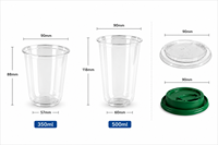 Gobelets en plastique PET personnalisés de 350 ml et 500 ml, gobelets transparents pour boissons, gobelets à emporter pour jus, smoothies, bubble tea, boissons froides