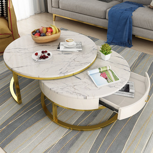 Simplicité nordique marbre Table basse ronde combinaison salon lumière luxe or fer avec tiroir canapé armoire - Product Image 4