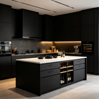 Solution complète pour la rénovation de la maison : armoires de cuisine modernes noires personnalisées avec éclairage LED haut de gamme