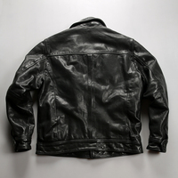 Veste en cuir véritable pour homme, noire, de haute qualité, style slim, décontractée, en cuir de vachette jaune tanné végétal, effet vieilli
