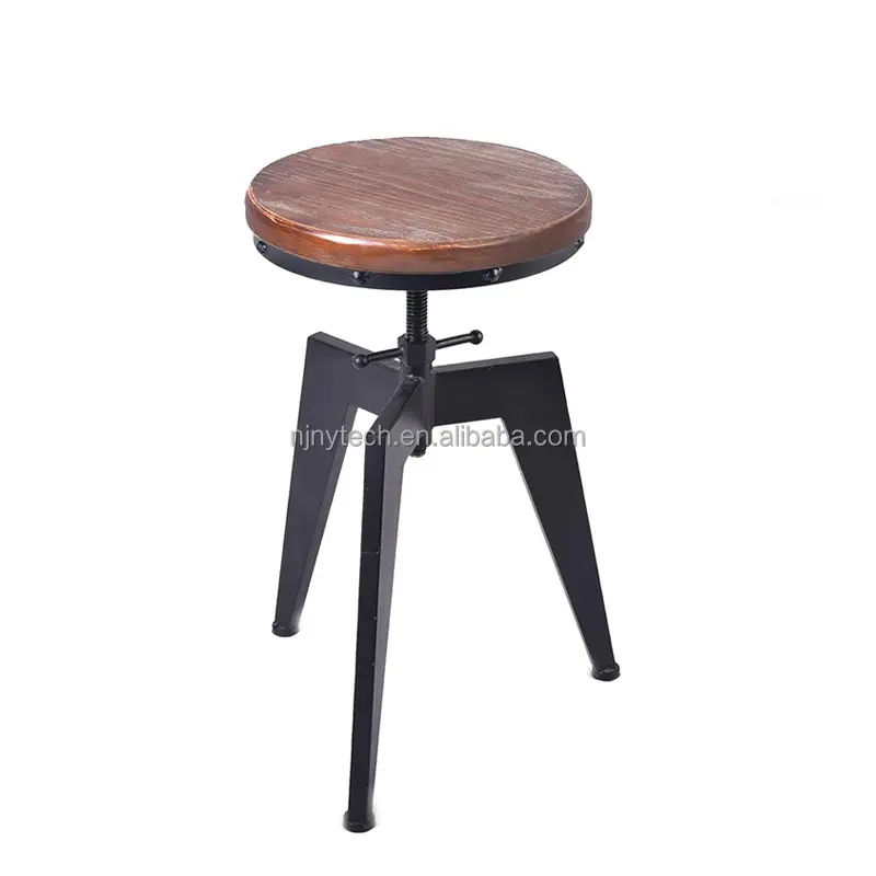 Регулируемая высота круглая Поворотная стойка металлические ножки барный стул ретро отделка промышленный стиль деревянные барные стулья
