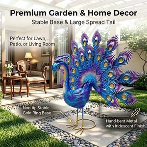 Adorno de Jardín con Forma de Pavo Real con Pedrería, Decoración Metálica Colorida para Jardín, Patio y Césped - Product Image 4
