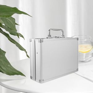 Caja de herramientas de aleación de aluminio, maletín de metal portátil, organizador, estuche de almacenamiento compacto de mano para uso profesional y doméstico, color plateado - Product Image 4