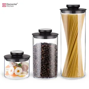 Storage Containers 500ML 1000ML 1800ML Hot Selling Borosilicate Kitchen 3 Pcs Glass Food Storage Canister Container Set