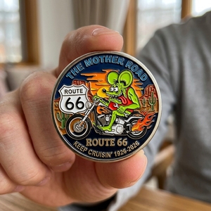 Pièce de monnaie commémorative Route <span class=keywords><strong>66</strong></span> personnalisée, en métal électroplaqué, imprimée UV, objet de collection souvenir - Product Image 1