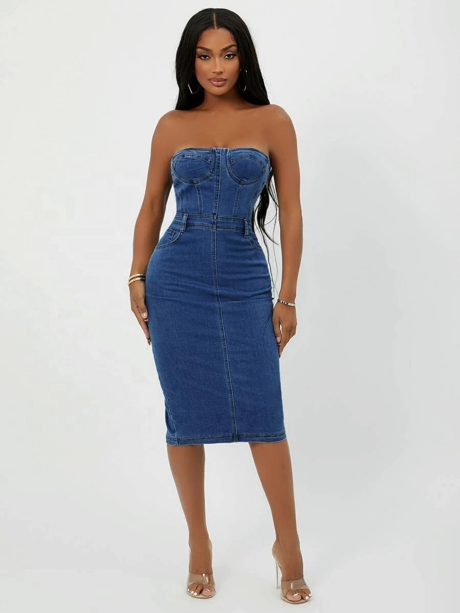 ladies denim dress uk LJ519 - grecian dress Sicmoss Women's Blue Distressed Color:#16-Zinnwaldite