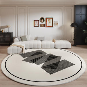 Tapis rond moderne de couleur crème à rayures géométriques antidérapant pour salon, chambre, bureau, imprimé numériquement - Product Image 2
