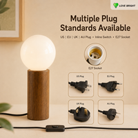 Lampe de table LED en verre et bois massif avec prise secteur, flexible, simple, moderne, minimaliste, pour la décoration de la chambre à coucher