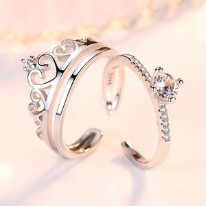 Anillos De Pareja Platinum Plated Wedding Zircon <b>Couple</b> <b>Ring</b> for Men Women Romantic Crown Adjustable Open Zircon Shiny <b>Ring</b> - Product Image 4