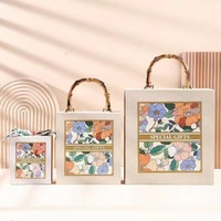 Boîte cadeau de mariage de luxe en velours gaufré, écologique, avec poignée en bambou, motif floral vintage, fabriquée en usine, vente en gros, emballage souvenir