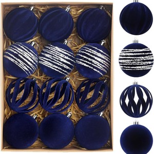 Adornos Decorativos de Bolas de Navidad Flocadas de 8 cm, Bola Decorativa Colgante para Festividades, Elegante Juego de Decoración Navideña para el Hogar y Fiestas - Product Image 1