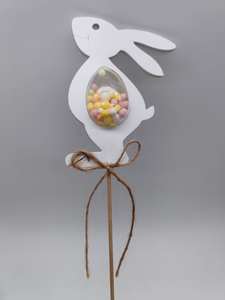 10cm coelho com ovo transparente & decoração de grânulos coloridos dentro na picareta, conjunto de 2. 2pcs embalado em polybag, altura total 32cm - Product Image 3