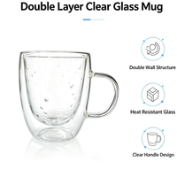 Mug en verre borosilicate double paroi fait main, anti-fuite, compatible lave-vaisselle, 350 ml, corps transparent uni et lisse, poignée transparente