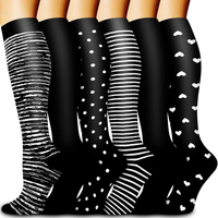 Chaussettes de compression montantes pour infirmières, respirantes, douces, à rayures et motif cœur jacquard – Offre Spéciale