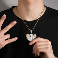 Grand cadre photo à mémoire de sublimation Hiphop personnalisé pendentif aile d'ange collier pendentif photo rectangulaire