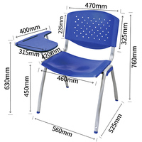 Chaise d'école en acier et plastique avec tablette d'écriture, chaise de formation en classe avec accoudoir tablette – Vente en gros usine