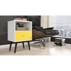 White And Yellow Nightstand With Drawer And <b>Open</b> Shelf For Bedroom <b>Storage</b> - Product Image 2