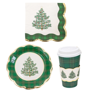 Assiettes en papier à carreaux verts avec bordure dorée, 10,5 pouces, 300g, 24 pièces, pour vaisselle de table festive - Product Image 6
