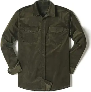 Fashion Men's Cotton Stretch Shirts Standard-fit Long Sleeve Corduroy Men's Shirts Casual Snap Button Jackets