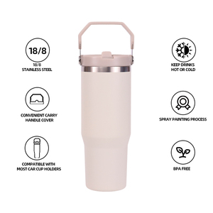 Vente en gros 2025 – Tasse de voyage isotherme à double paroi anti-fuite de 30 oz avec paille rabattable, gobelet en acier inoxydable de 20 oz - Product Image 4