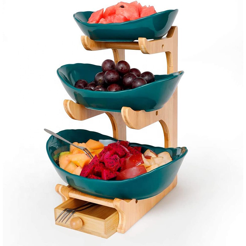 3 Tier Oval Bowl Set Dark Green Serving Bowls For Party Food Server Display Set 3 Ceramic Fruit Bowl Serving