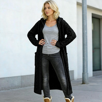 Damen Übergröße Einfarbiger Langarm-Kapuzenpullover Lässiger Gestrickter Hoodie Sweater Loser Pullover Mantel