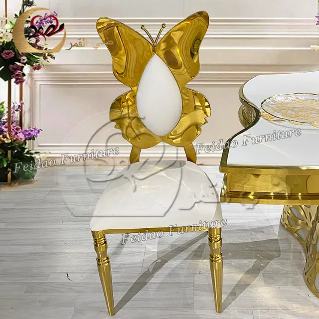 Hotel hall lobby furniture stainless steel butterfly gold party luxury chair