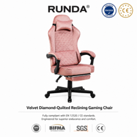 Chaise de jeu ergonomique de course avec repose-pieds rétractable, accoudoirs extensibles, velours de luxe