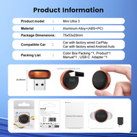 Adaptador Inalámbrico 2 en 1 para Auto, Dongle USB, Convertidor USB, Carplay Inalámbrico, Carlinkit Mini Ultra3, Car Play