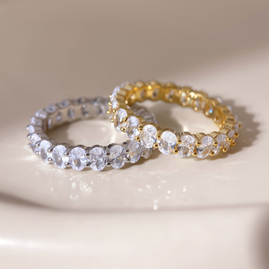 Bague d'éternité ovale en zircon cubique 3*4mm plaqué or 18 carats, entièrement sertie de zircons cubiques, pour femme, vente en gros - Product Image 1