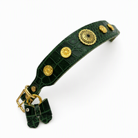 Collier pour animaux de compagnie en cuir avec médaillon en filigrane doré, clous décoratifs, bande verte gaufrée crocodile pour chiens et chats